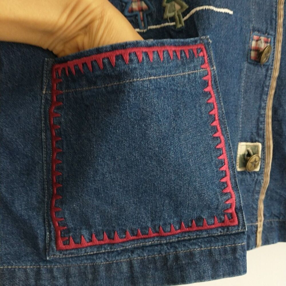 Vtg Teddi Chore Jacket Womens M Blue Denim Embroidered Heart Pocket Corduroy 90s - Picture 5 of 9